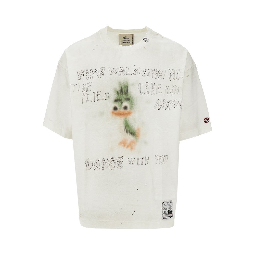 T-shirt distressed con stampa Leon