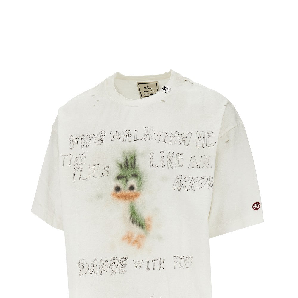 T-shirt distressed con stampa Leon