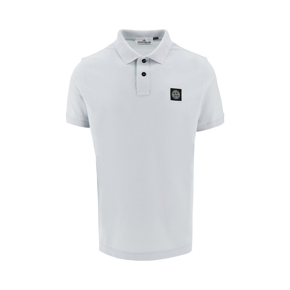 Stretch pique polo shirt with logo patch