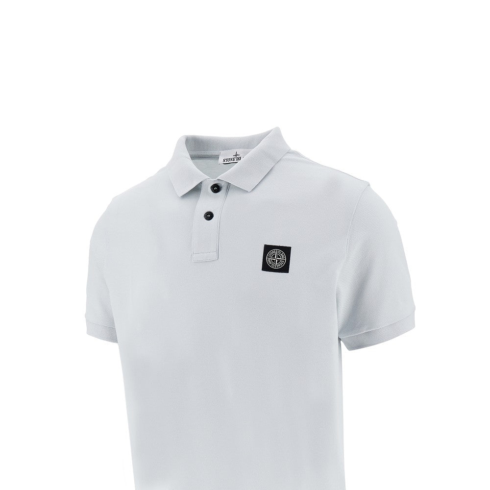 Stretch pique polo shirt with logo patch