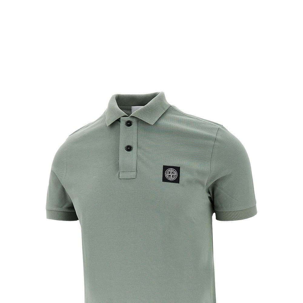 Stretch pique polo shirt with logo patch
