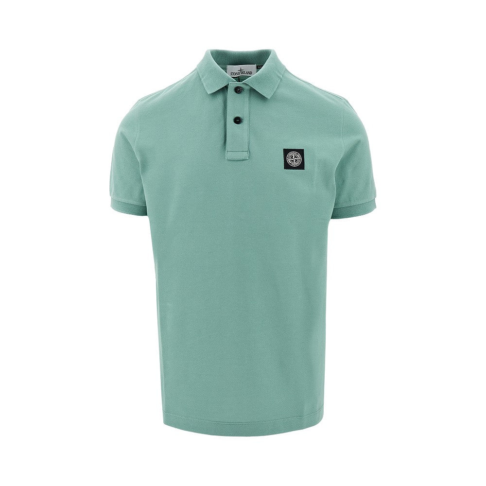 Stretch pique polo shirt with logo patch
