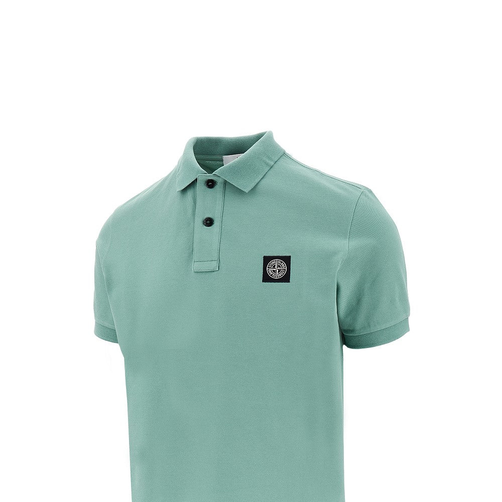Stretch pique polo shirt with logo patch