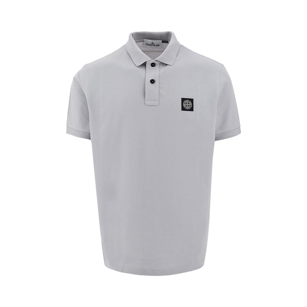Stretch pique polo shirt with logo patch