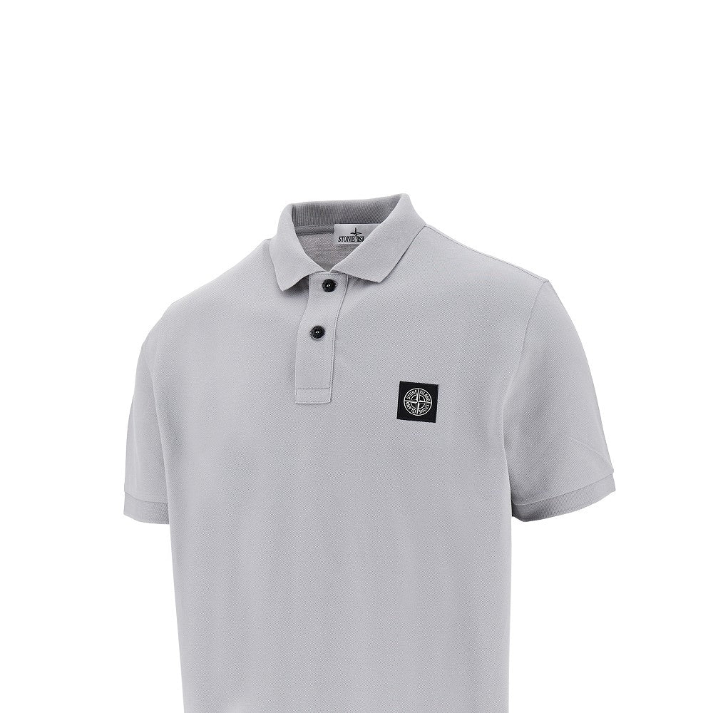 Stretch pique polo shirt with logo patch