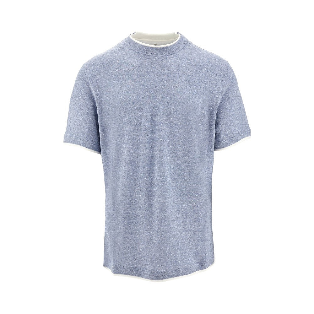 T-shirt in cotone e lino con effetto layering