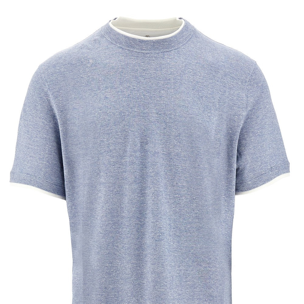 T-shirt in cotone e lino con effetto layering