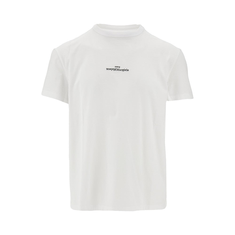T-shirt in cotone con ricamo logo rovesciato