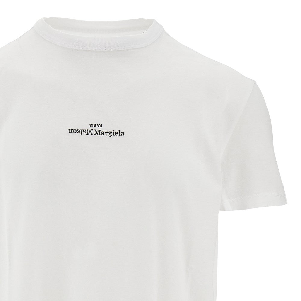 T-shirt in cotone con ricamo logo rovesciato