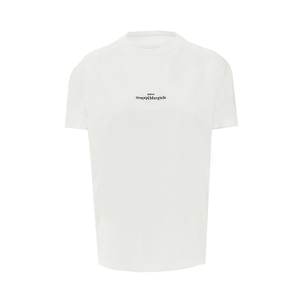T-shirt in cotone con ricamo logo rovesciato