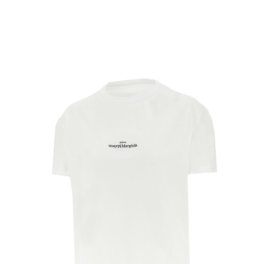 T-shirt in cotone con ricamo logo rovesciato