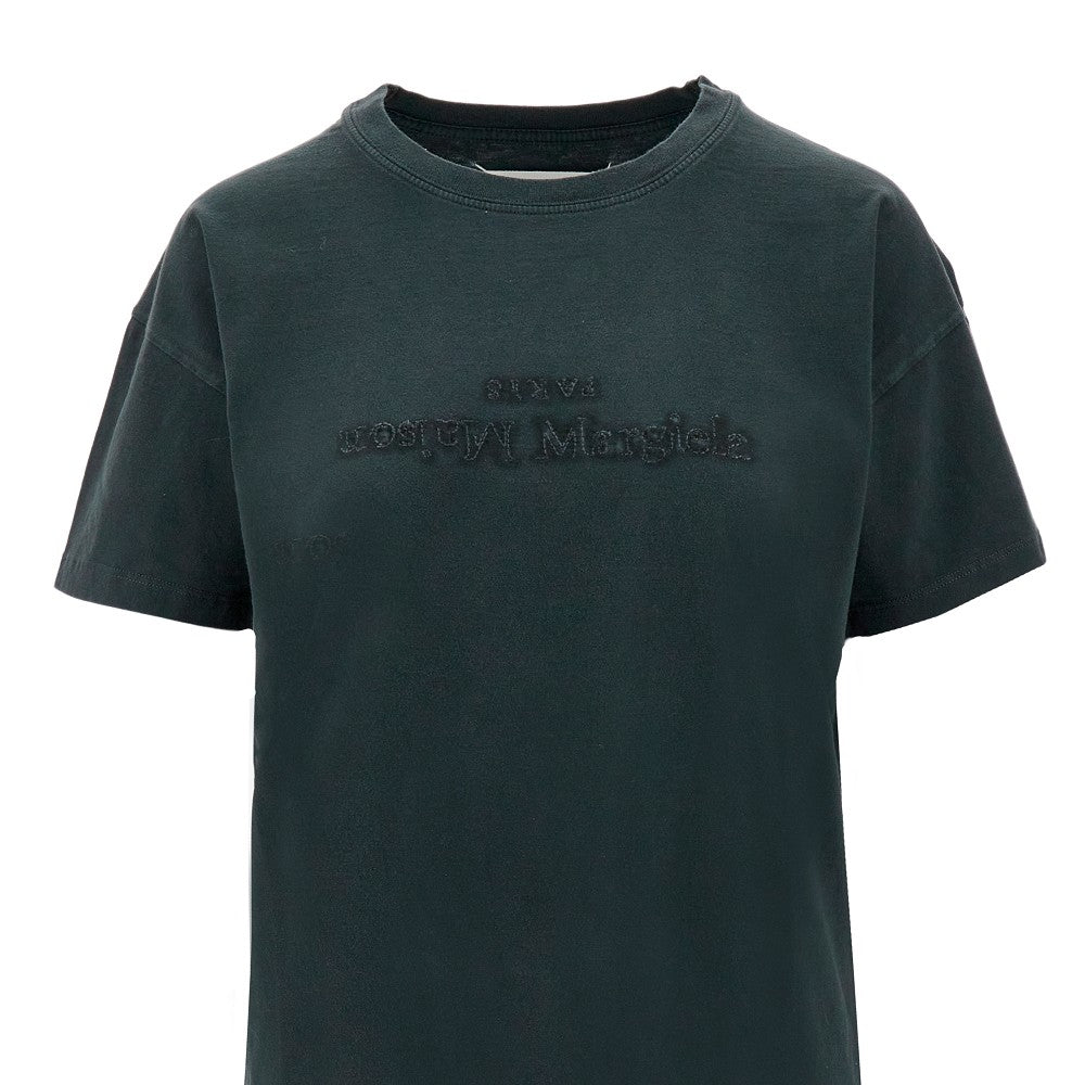 Vintage-effect logo embroidery T-shirt