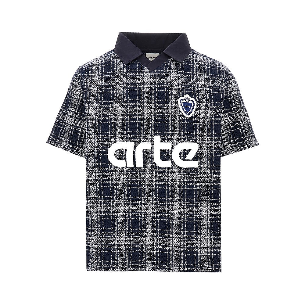 Polo in tessuto plaid con stampa logo