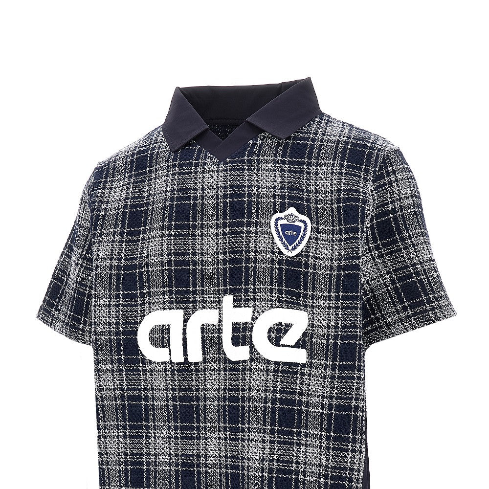 Polo in tessuto plaid con stampa logo