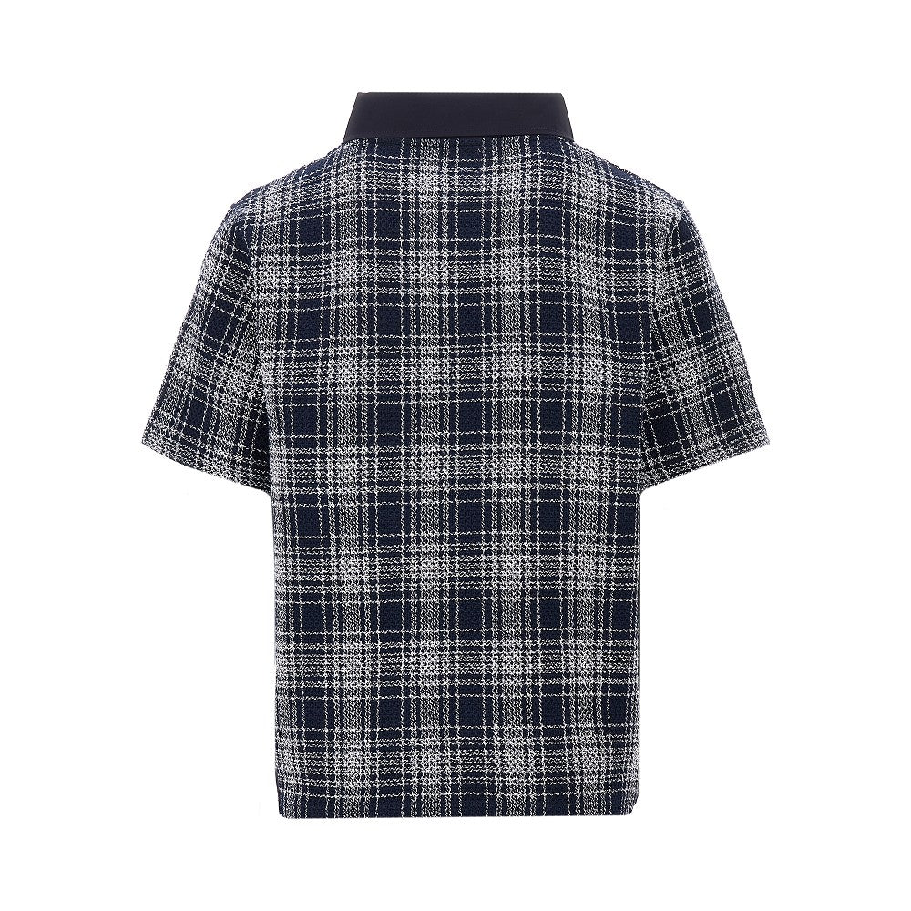 Polo in tessuto plaid con stampa logo