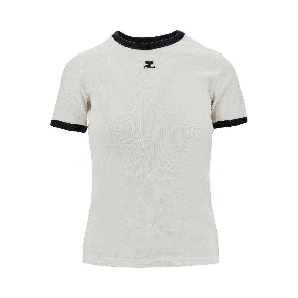T-shirt in cotone con bordi a contrasto