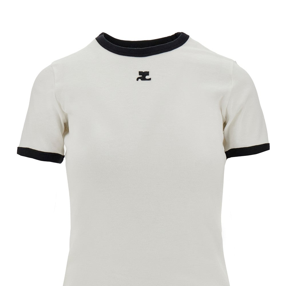 T-shirt in cotone con bordi a contrasto