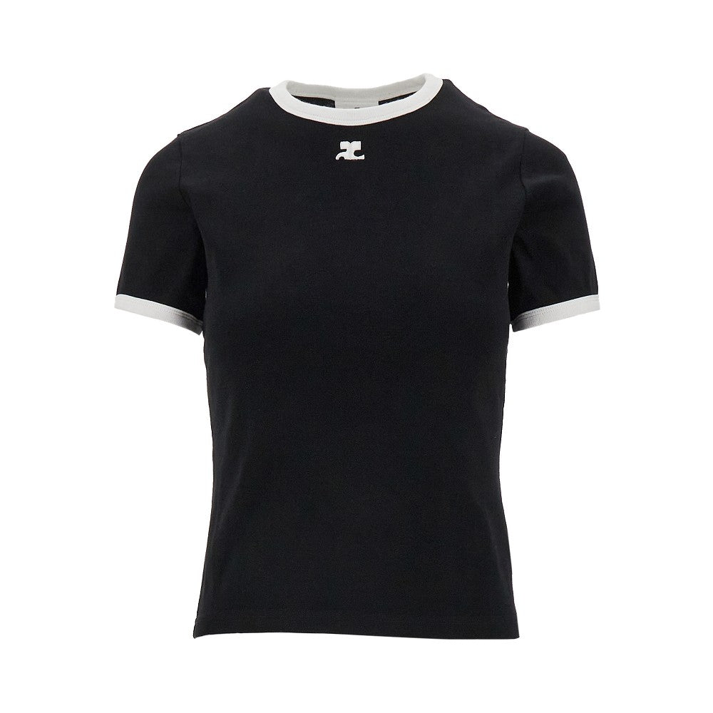 T-shirt in cotone con bordi a contrasto