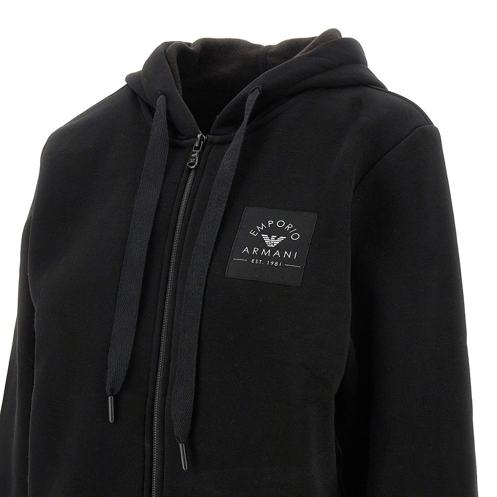 Full-zip hoodie with logo patch