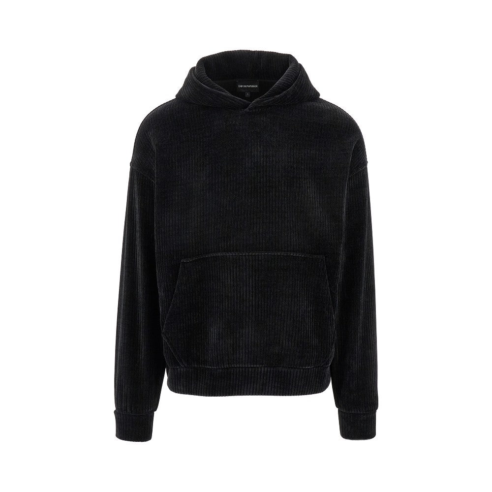 Ribbed velour hoodie