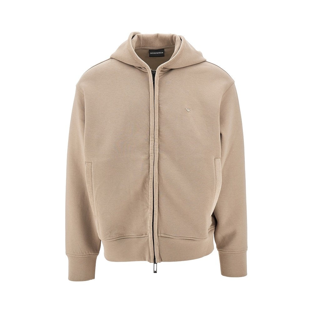 Full-zip hoodie with corduroy trims