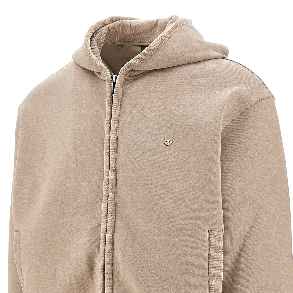 Full-zip hoodie with corduroy trims