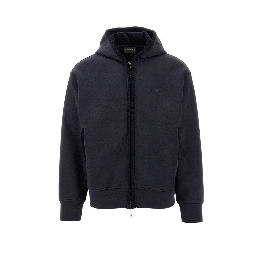 Full-zip hoodie with corduroy trims