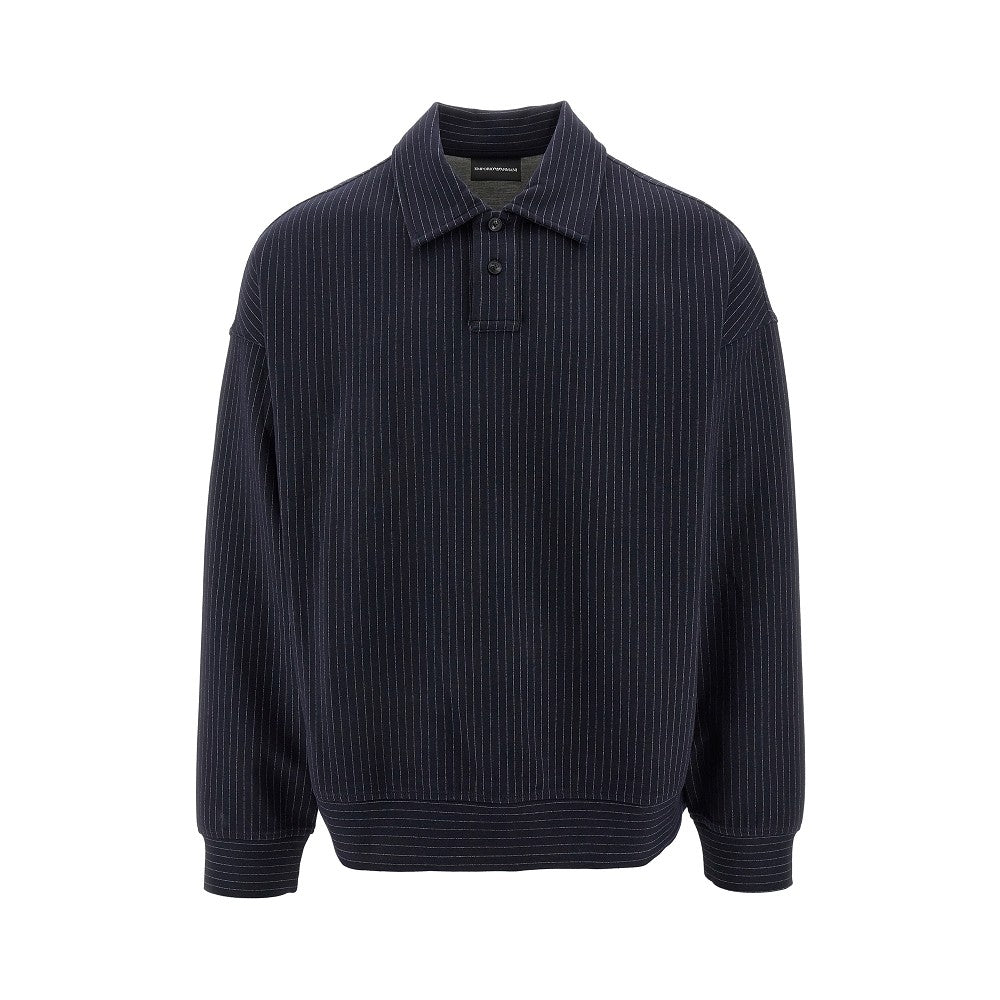 Pinstriped sweatshirt with polo shirt collar