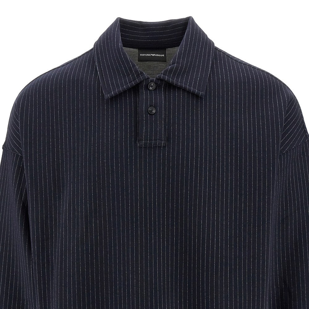 Pinstriped sweatshirt with polo shirt collar