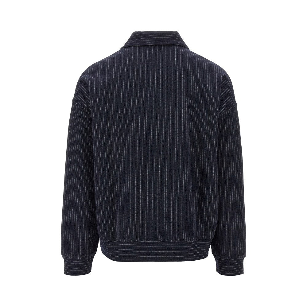Pinstriped sweatshirt with polo shirt collar