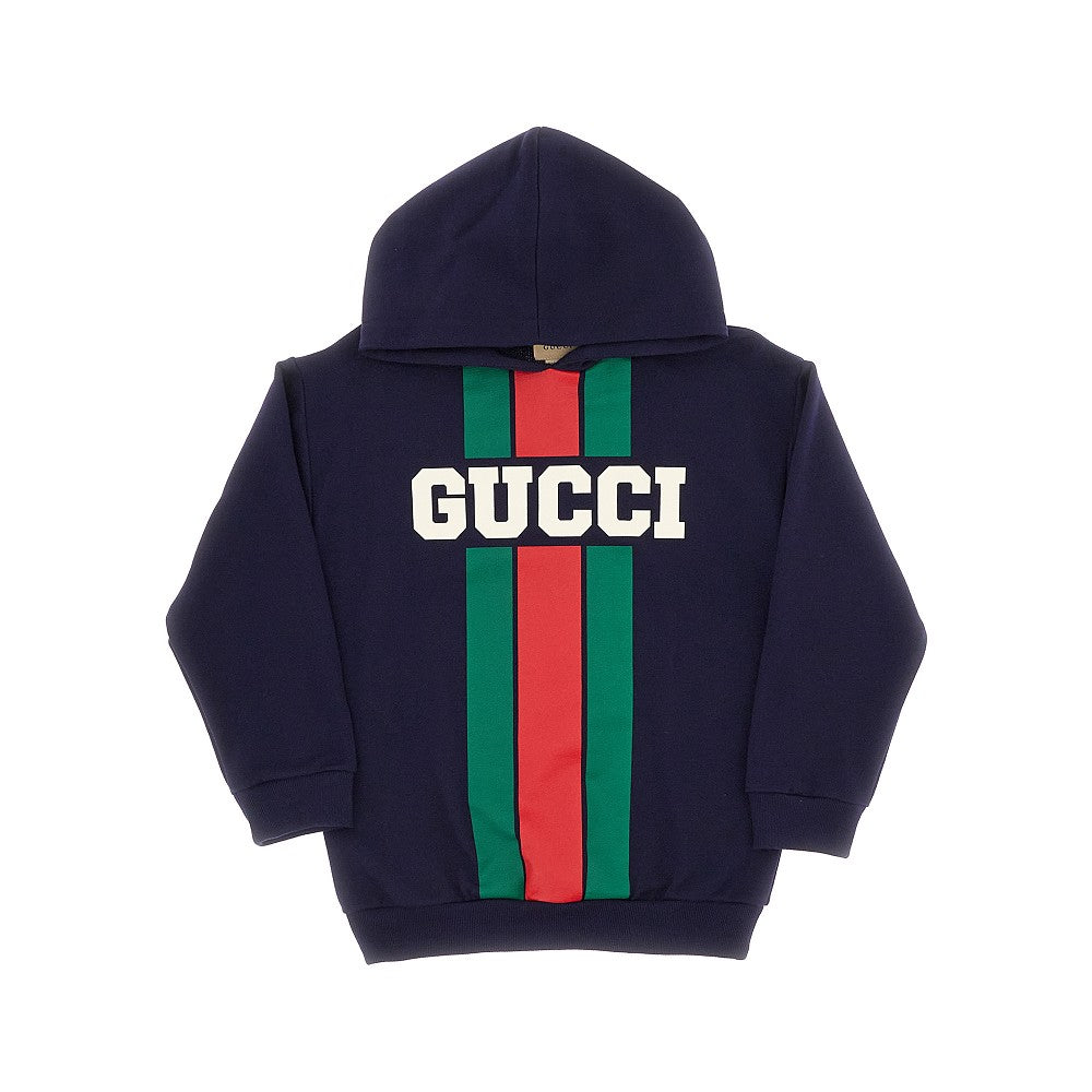 Web motif and logo print hoodie