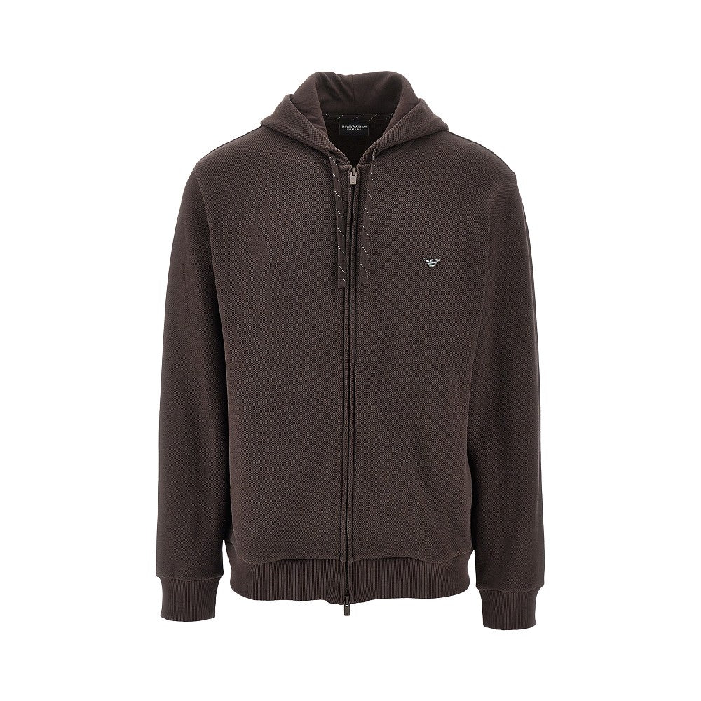 Piquet jersey full-zip hoodie