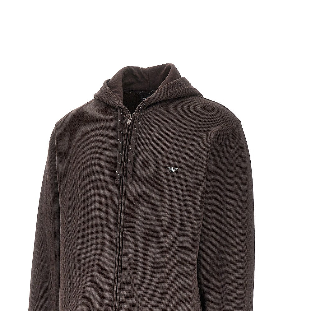 Piquet jersey full-zip hoodie