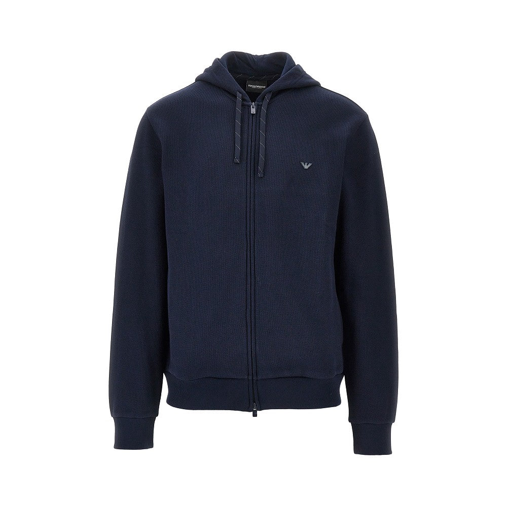 Piquet jersey full-zip hoodie
