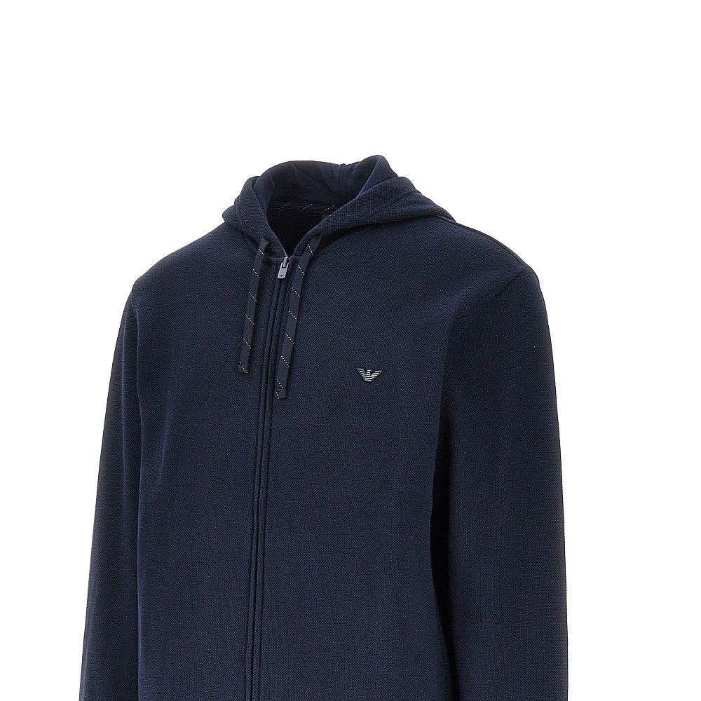 Piquet jersey full-zip hoodie