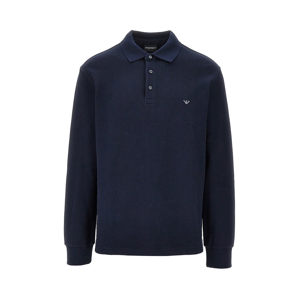 Flecce-back piquet polo shirt