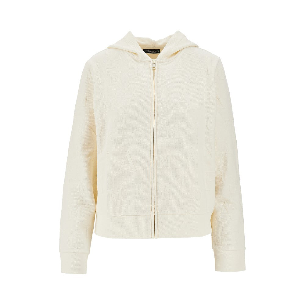 Embossed logo motif full-zip hoodie