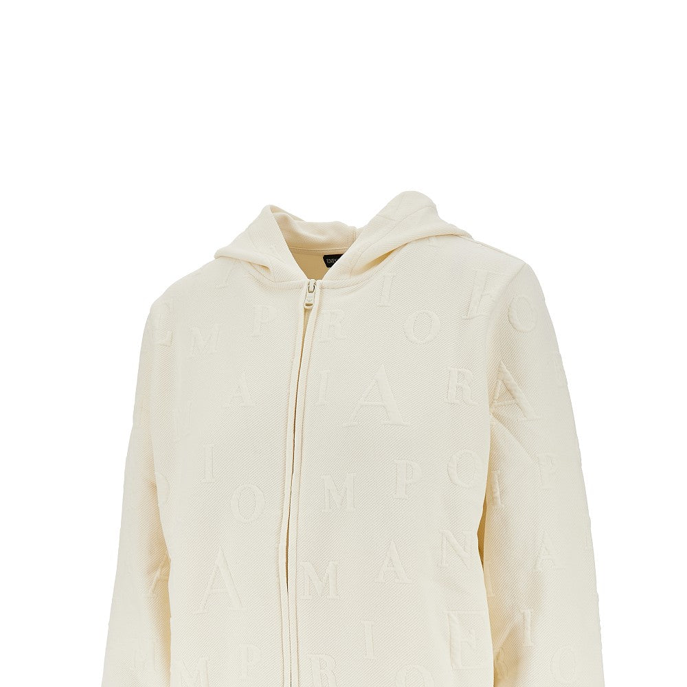 Embossed logo motif full-zip hoodie