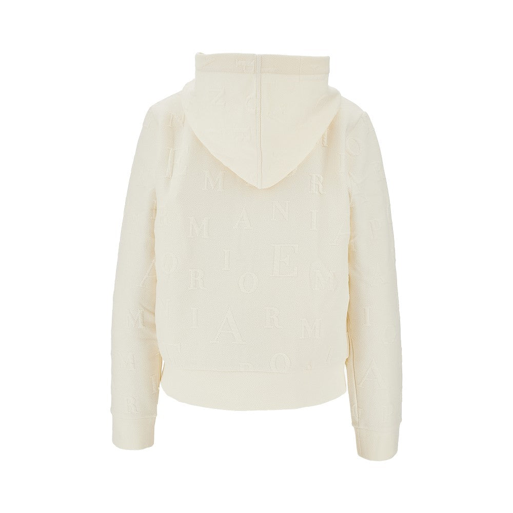 Embossed logo motif full-zip hoodie