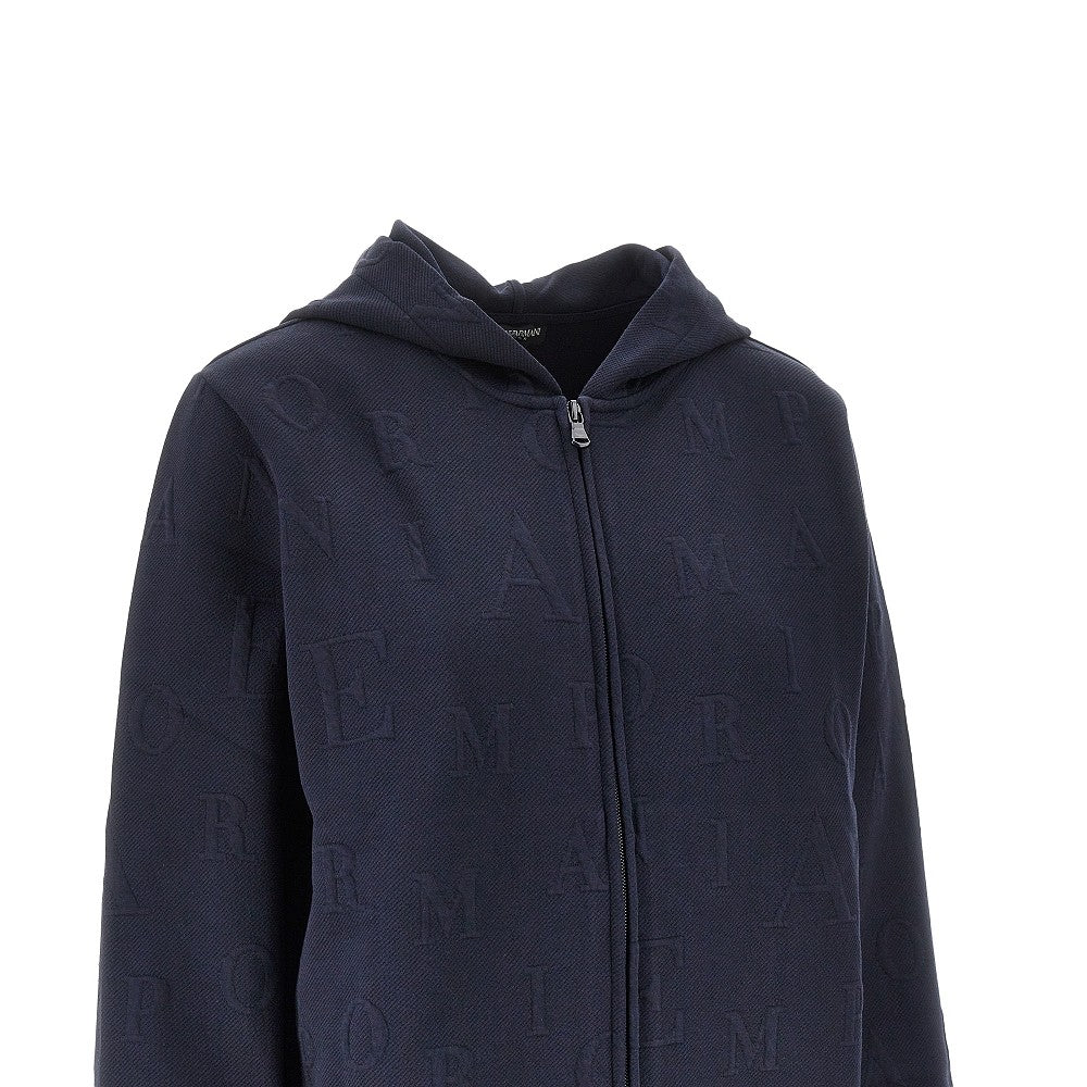 Embossed logo motif full-zip hoodie