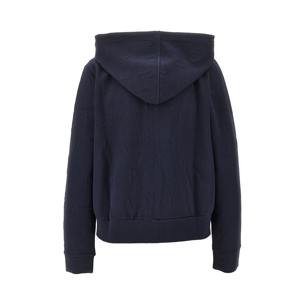Embossed logo motif full-zip hoodie
