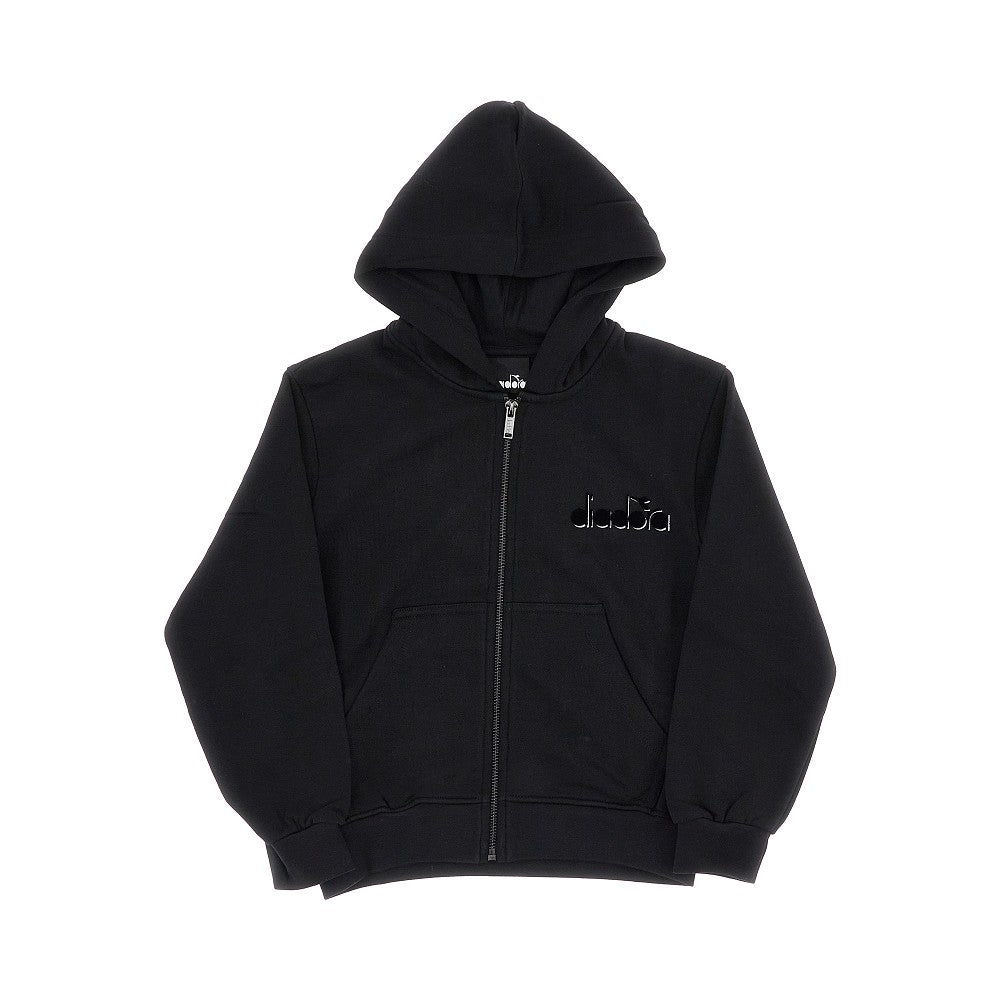 Metallized logo print full-zip hoodie