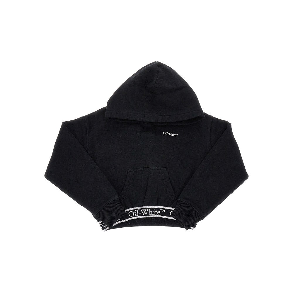 Cropped hoodie with lurex logo band