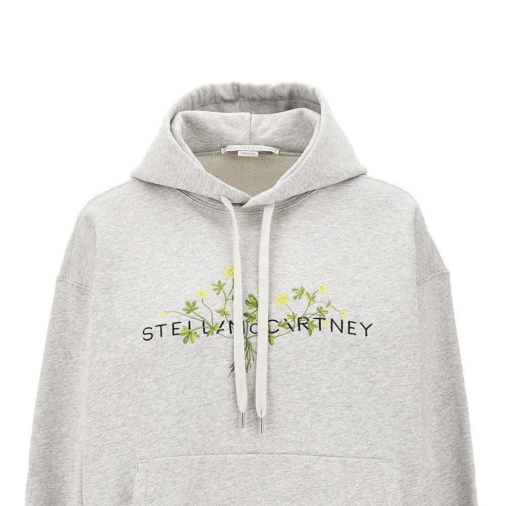 Floral embroidery mélange hoodie
