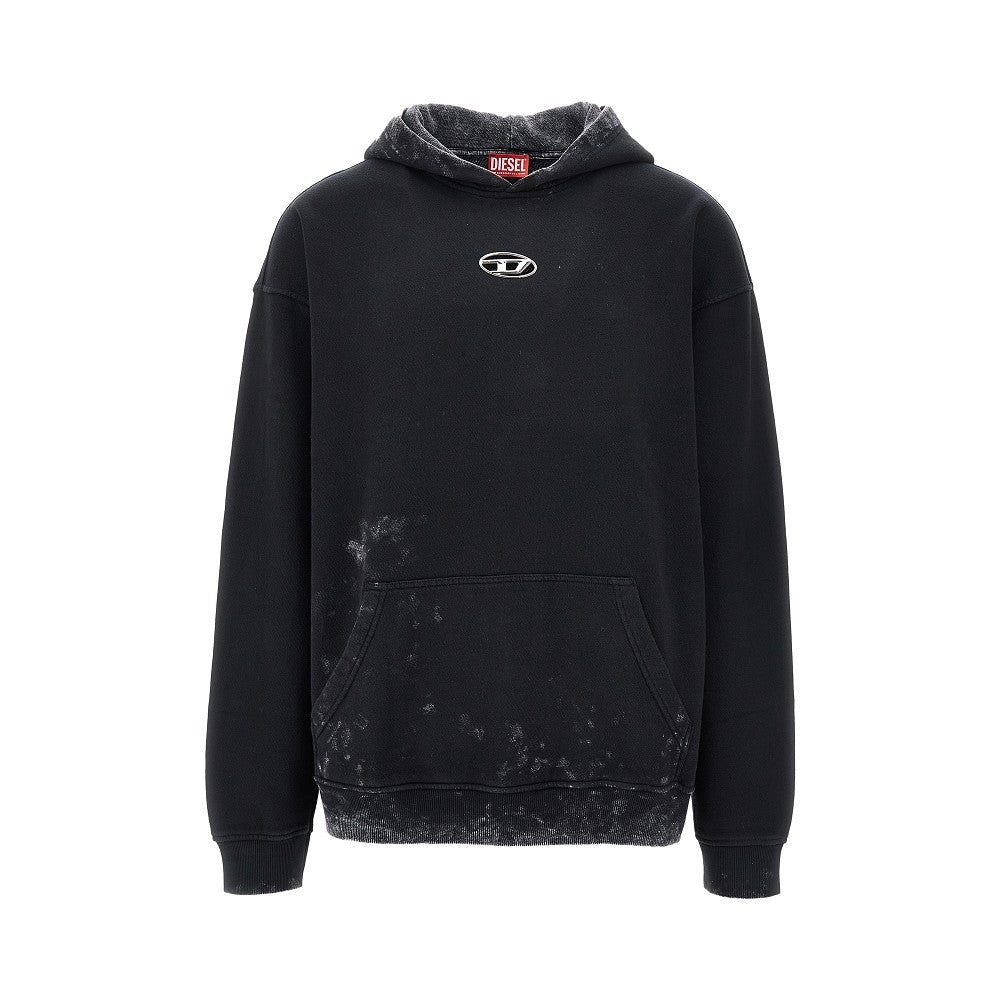 Dirty-effect hoodie with Oval D inlay