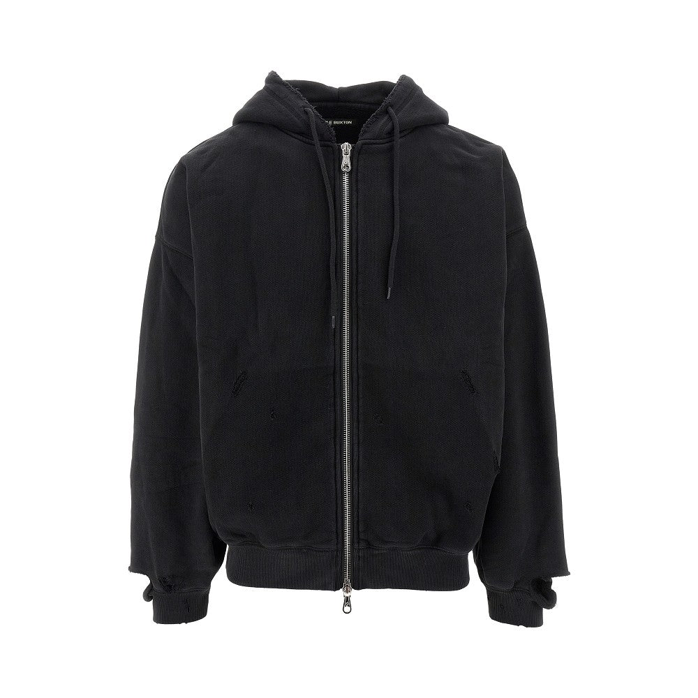 Distressed full-zip hoodie