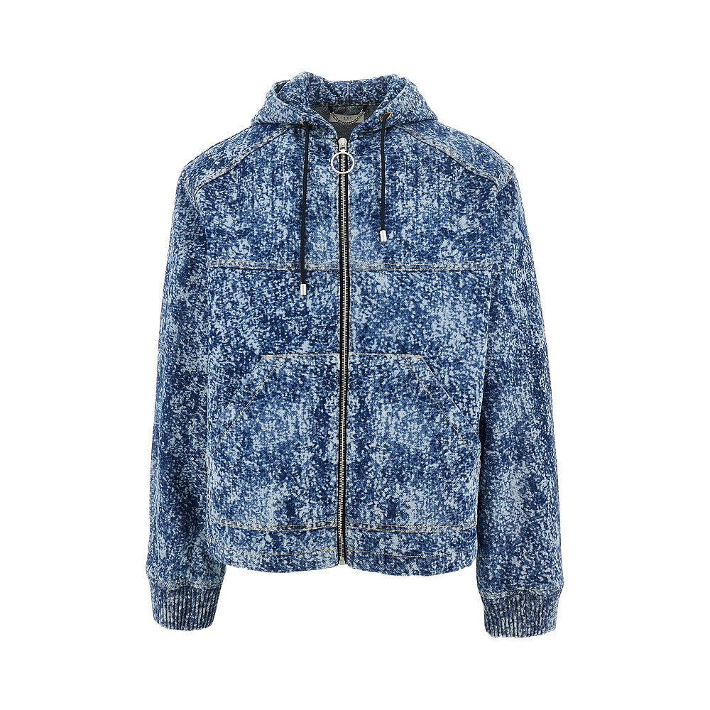 Felpa oversize in denim stampa Marmo
