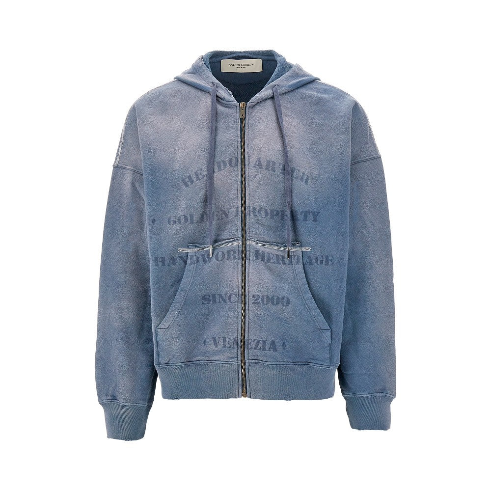 Distressed effect full-zip sweatshirt