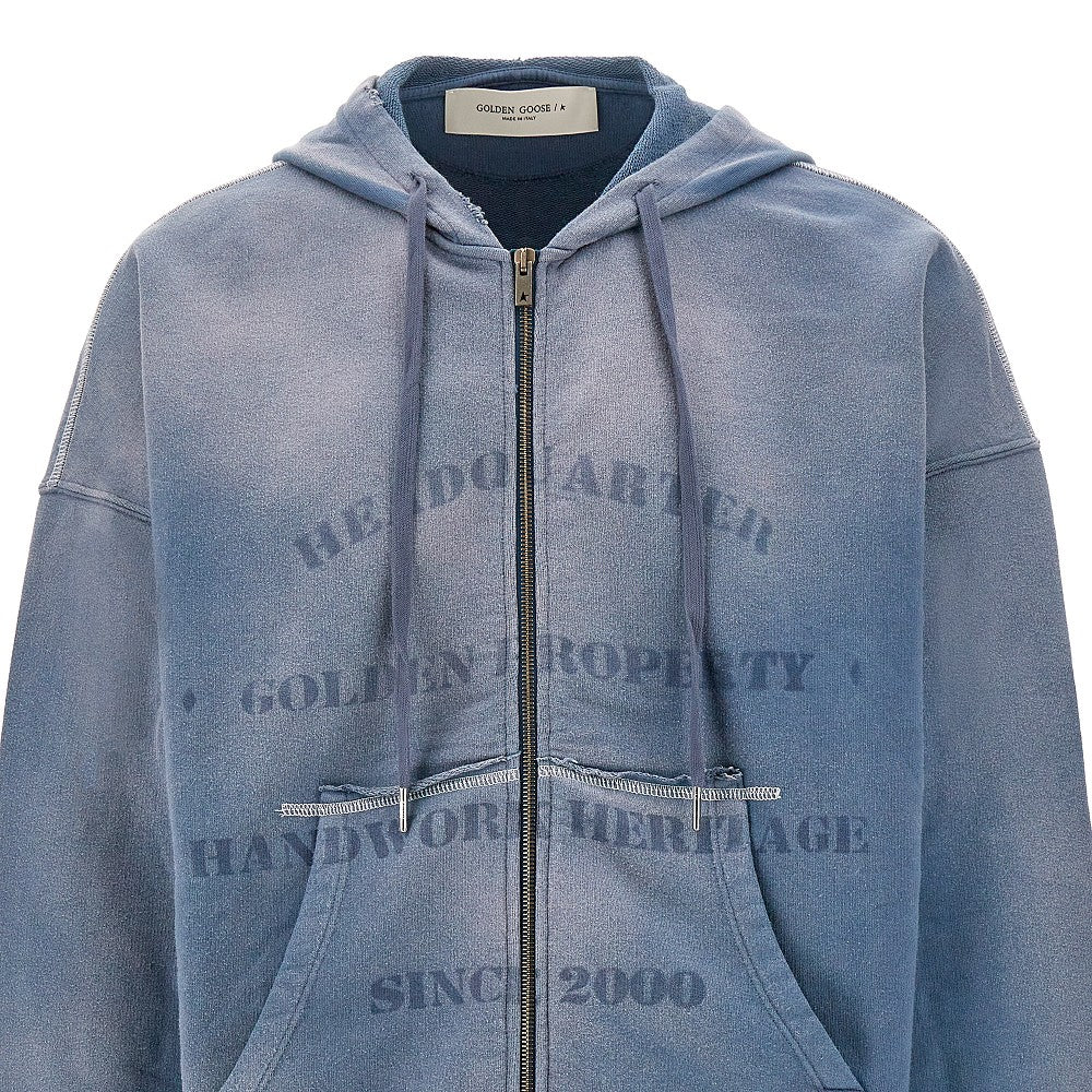 Distressed effect full-zip sweatshirt