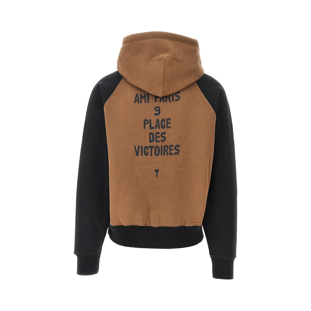 Two-tone hoodie with logo patch